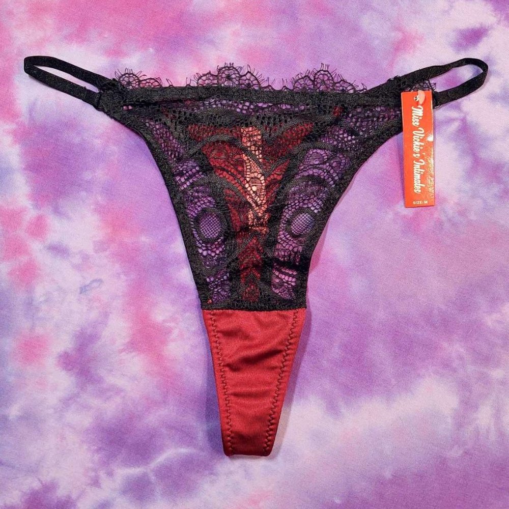 NWT Limited Edition Adjustable High Rise Satin & Lace Thong: M